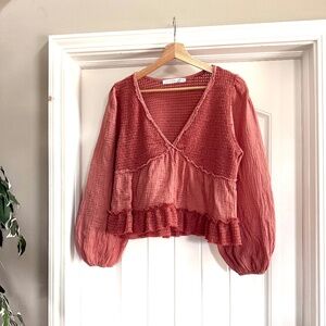 Altar'd State Boho Blouse Rusty Rose Color Size M